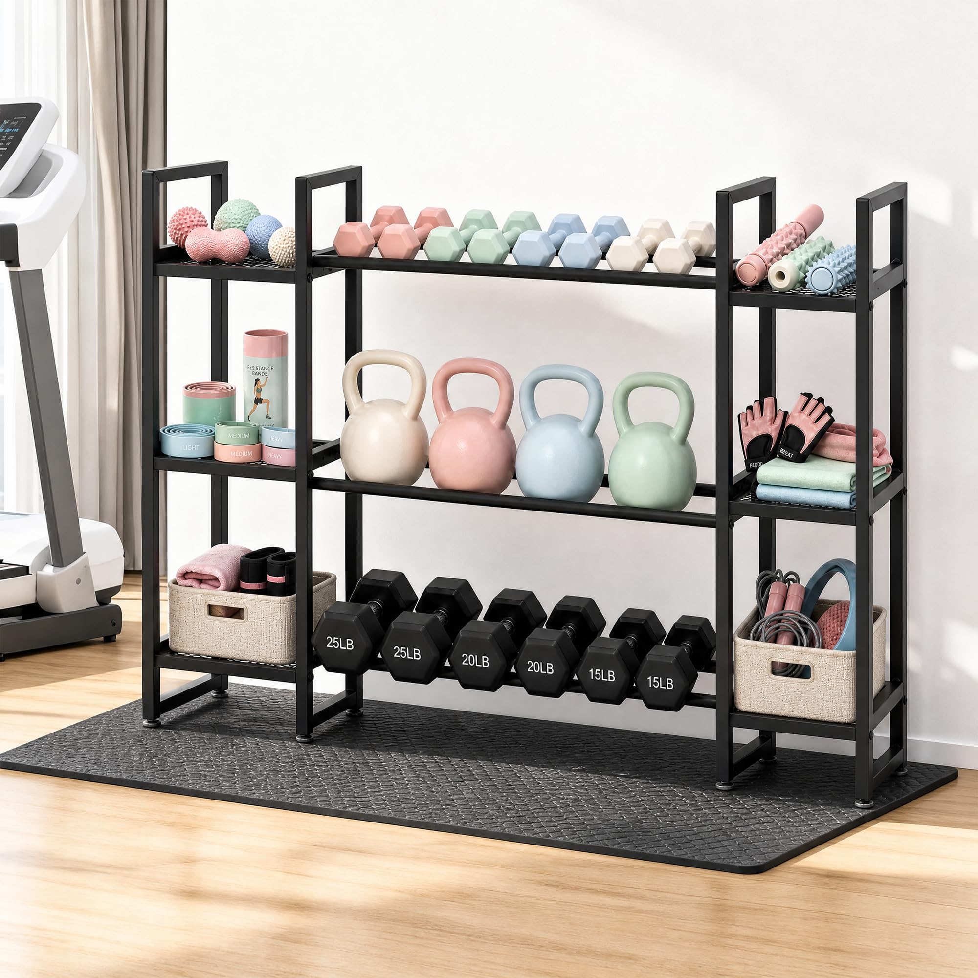 رف دمبلز بثلاث طبقات، يتحمل وز - مراجعة All In One Gym Home Equipment وسعره
